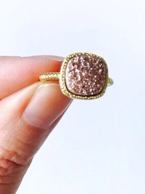NWT Bondhu Rose Druzy Ring, Princess Cushion